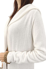 Long cashmere cardigan white hooded