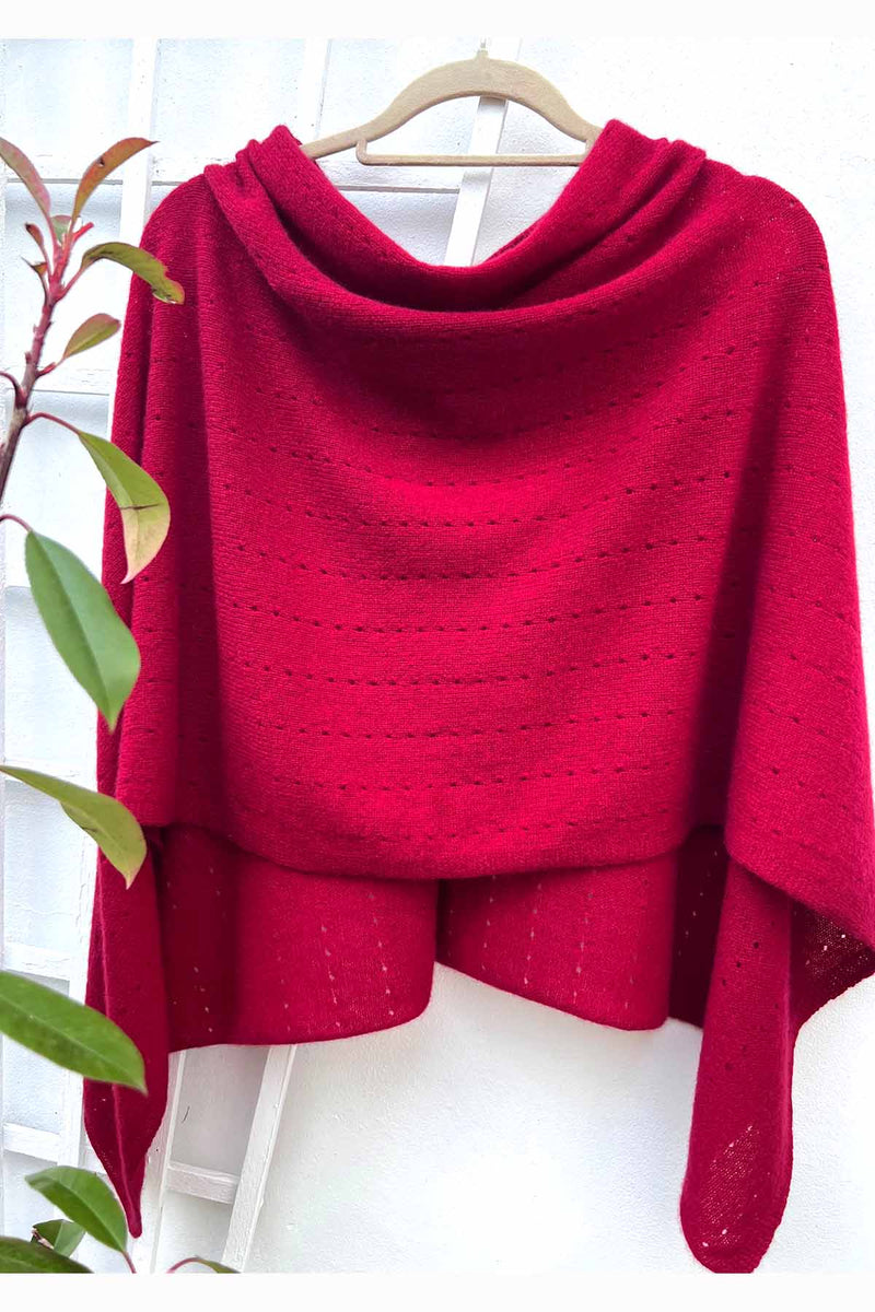 Maroon red cashmere poncho Small short Lightweight 