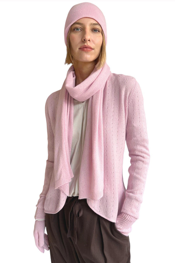 Bundle offer for women's cashmere hat, scarf and gloves in pale pink - SEMON Cashmere