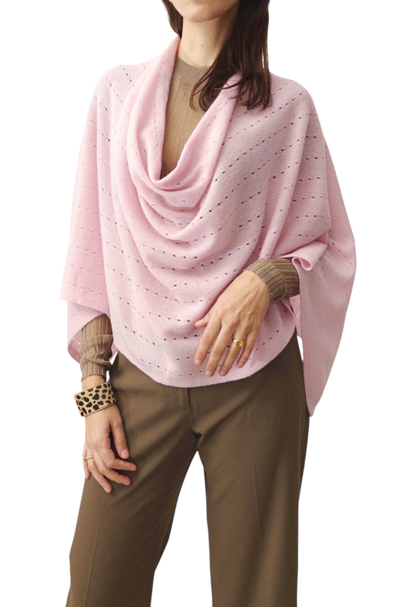 Pale pink Cashmere Poncho Wrap –