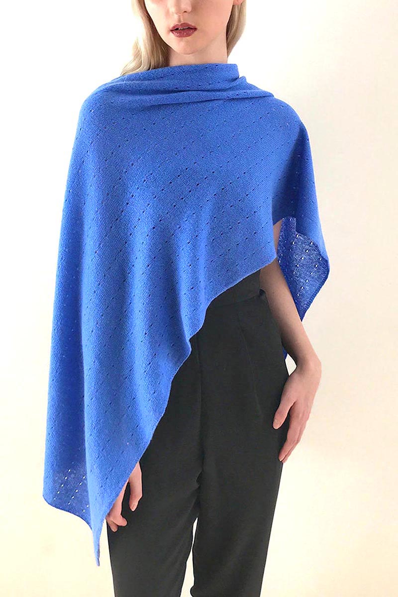 Blue cashmere poncho
