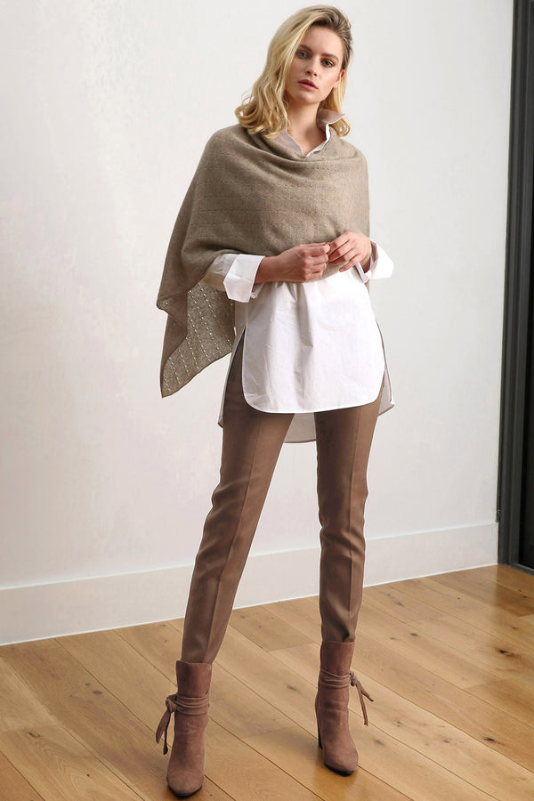 Cashmere poncho wrap - Natural beige