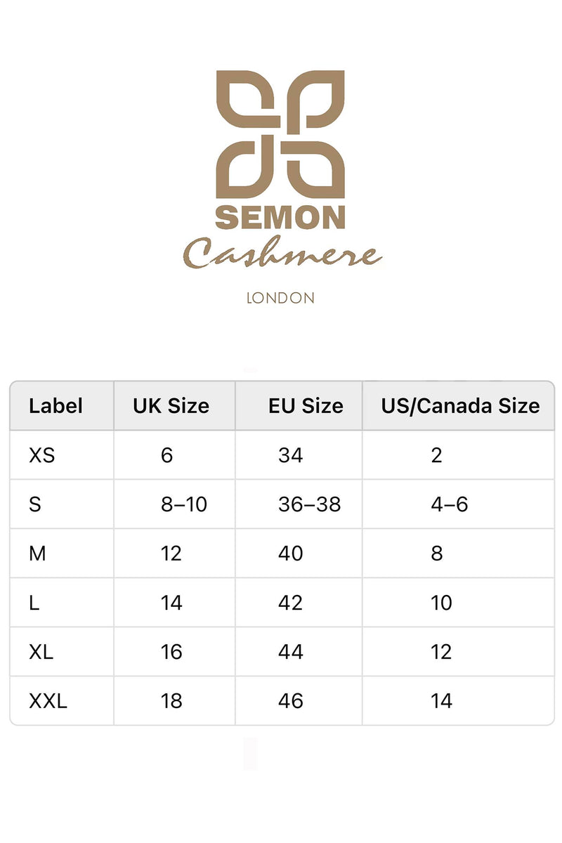 SEMON Cashmere UK EU US Canada size chart