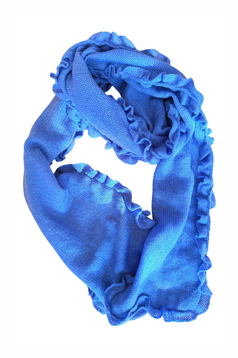 Small cashmere scarf cornflower blue ruffled