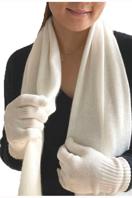 White cashmere gloves for women