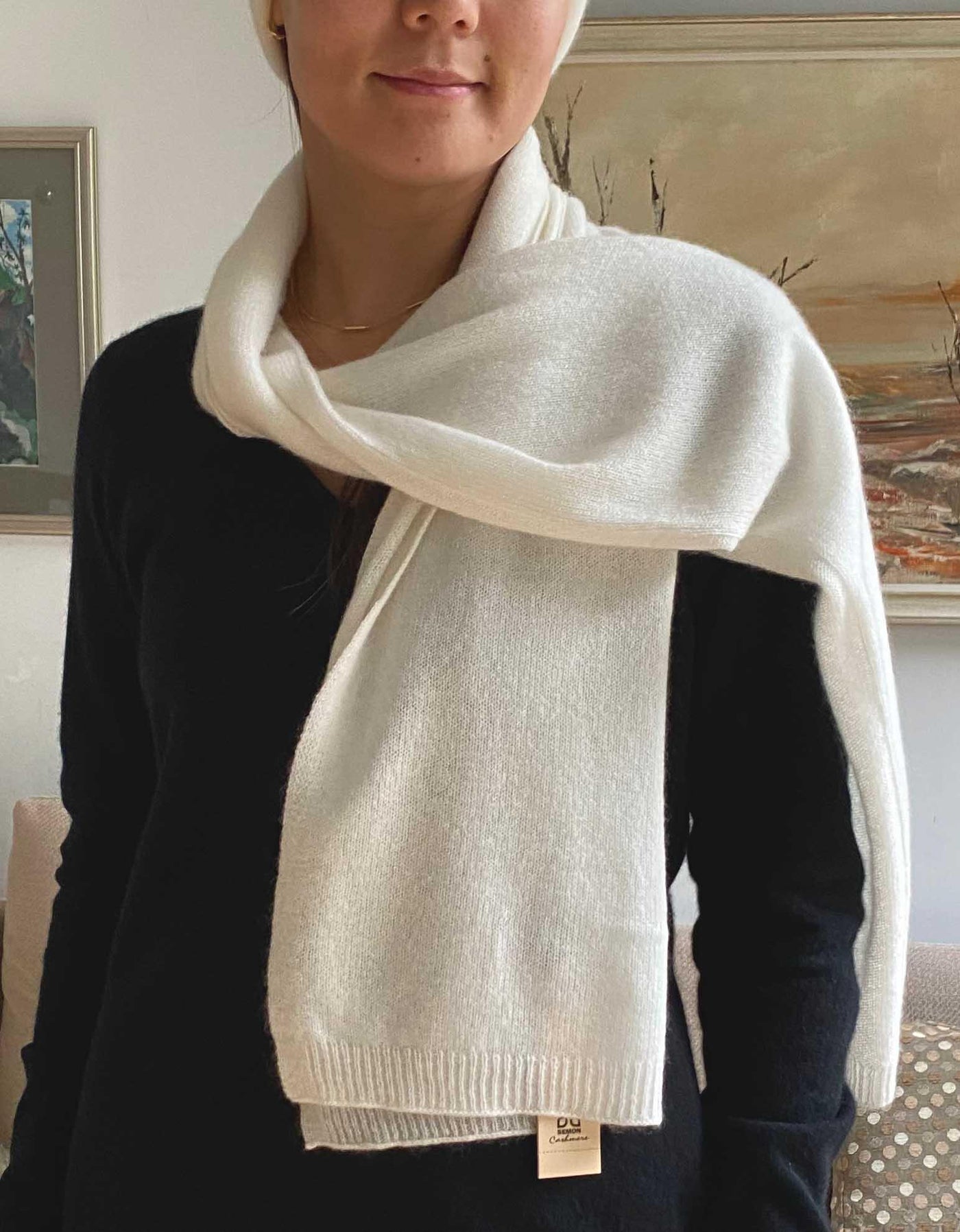 Women white cashmere scarf