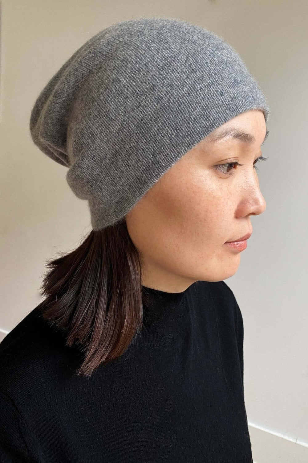 Mid grey cashmere beanie hat for Women –